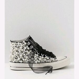 NEW Free People Nan-ku Pearl Crush Hi Top Sneakers in Pearly Black Rhinestone